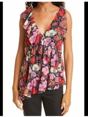 cinq a sept Multicolor Floral V-Neck Ruffle Tiered Camisole